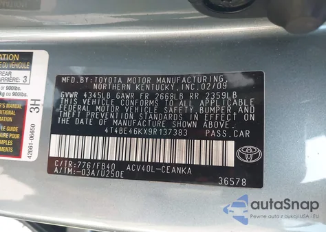 2009 Toyota Camry Le из США, поврежденный, VIN 4T4BE46KX9R137383